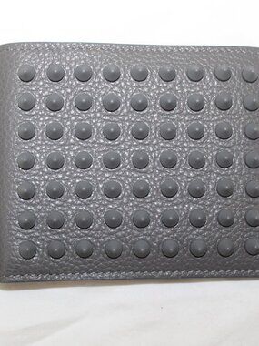 NEW CHRISTIAN LOUBOUTIN Calfskin Spiked Funky Bifold Wallet Smoky Grey UNISEX